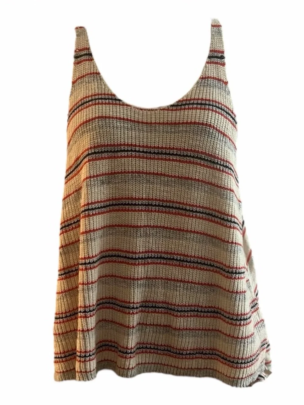 Free People Beige Knit Tank with Red & Navy Stripes